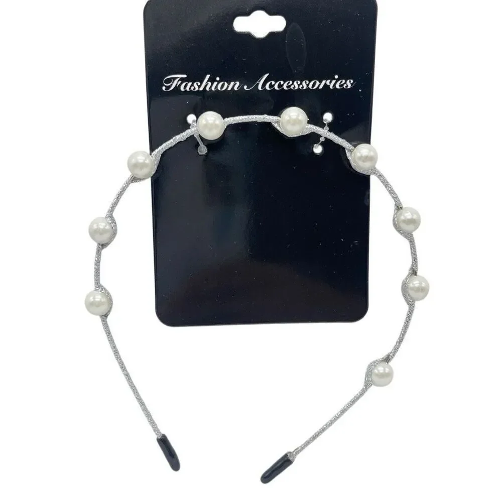 Thin Silver Faux Pearl Headband | Elegant Minimalist Hair Accessory